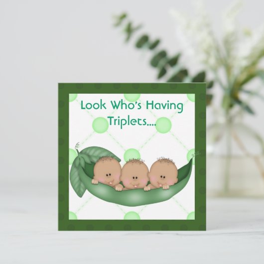 ポッドのベビーシャワーの三重項の招待の3個のエンドウ豆 招待状 (スタンド正面)