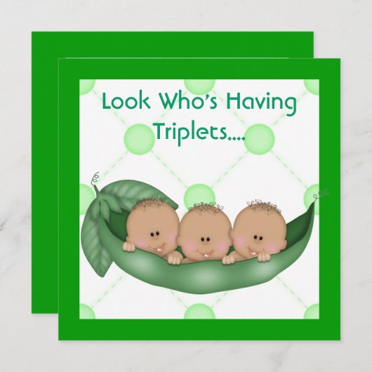 ポッドのベビーシャワーの三重項の招待の3個のエンドウ豆 招待状 (正面/裏面)