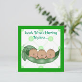 ポッドのベビーシャワーの三重項の招待の3個のエンドウ豆 招待状 (スタンド正面)