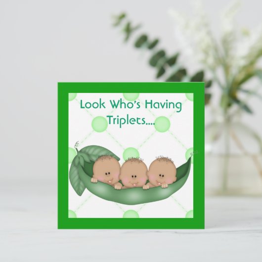 ポッドのベビーシャワーの三重項の招待の3個のエンドウ豆 招待状 (スタンド正面)