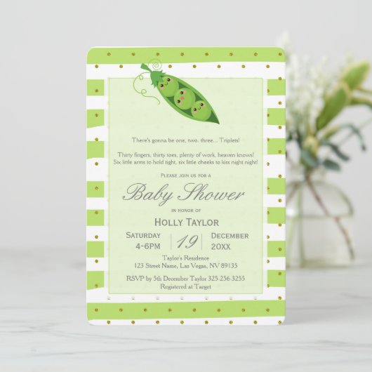 ポッドのベビーシャワーの招待状の三重項のエンドウ豆 招待状 (スタンド正面)