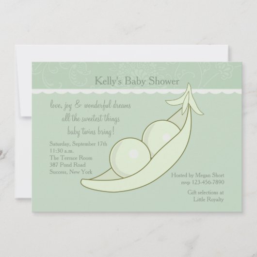 ポッドのベビーシャワーの招待状の2個のエンドウ豆 招待状 (正面)