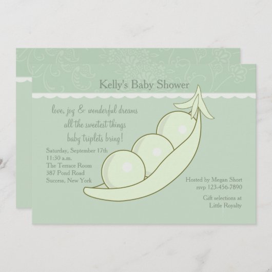 ポッドのベビーシャワーの招待状の3個のエンドウ豆 招待状 (正面/裏面)