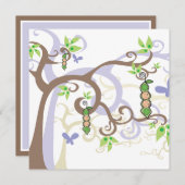 ポッドのベビーシャワーの魔法の木の双生児の女の子の男の子のエンドウ豆 招待状 (正面/裏面)