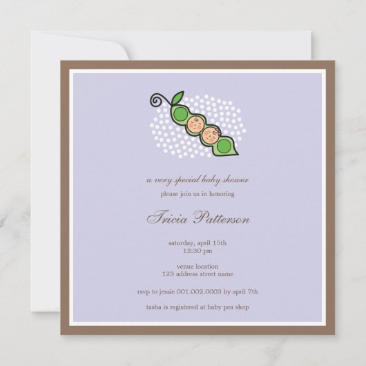 ポッドのベビーシャワーの魔法の木の双生児の女の子の男の子のエンドウ豆 招待状 (裏面)