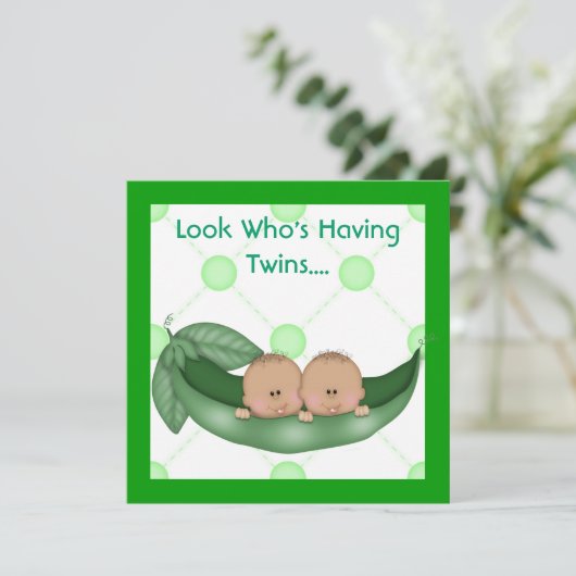 ポッドのベビーシャワーの2個のエンドウ豆は招待状を結び付けます 招待状 (スタンド正面)