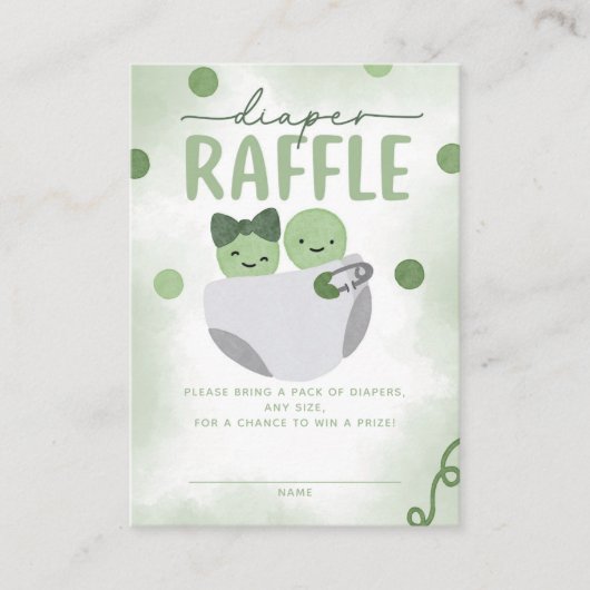 ポッドの二つのエンドウ豆の赤ちゃんシャワーおむつラッフル エンクロージャーカード (正面)