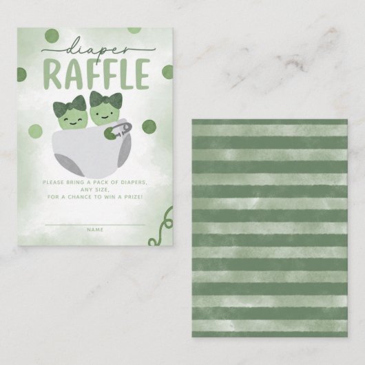ポッドの二つのエンドウ豆の赤ちゃんシャワーおむつラッフル エンクロージャーカード (正面/裏面)