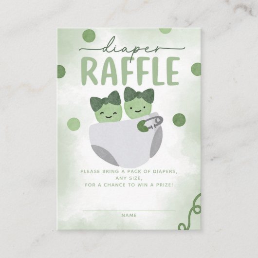 ポッドの二つのエンドウ豆の赤ちゃんシャワーおむつラッフル エンクロージャーカード (正面)