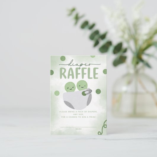 ポッドの二つのエンドウ豆の赤ちゃんシャワーおむつラッフル エンクロージャーカード (スタンド正面)