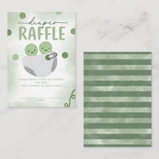 ポッドの二つのエンドウ豆の赤ちゃんシャワーおむつラッフル エンクロージャーカード (正面/裏面)