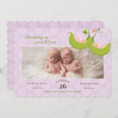ポッドの双子の女の子のエンドウ豆1 Pic Birth Announcement 招待状 (正面/裏面)