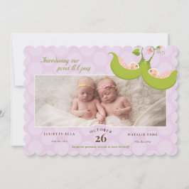 ポッドの双子の女の子のエンドウ豆1 Pic Birth Announcement 招待状