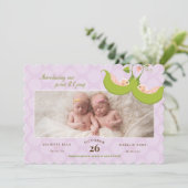 ポッドの双子の女の子のエンドウ豆1 Pic Birth Announcement 招待状 (スタンド正面)