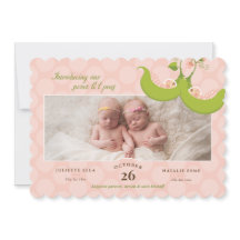 ポッドの双子の女の子のエンドウ豆1 Pic Birth Announcement