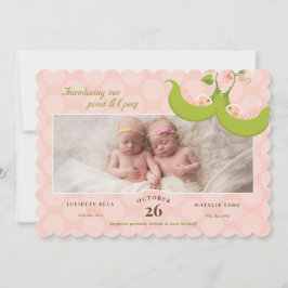 ポッドの双子の女の子のエンドウ豆1 Pic Birth Announcement 招待状