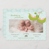 ポッドの双子の女の子のエンドウ豆1 Pic Birth Announcement 招待状 (正面/裏面)