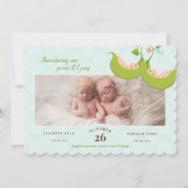 ポッドの双子の女の子のエンドウ豆1 Pic Birth Announcement 招待状