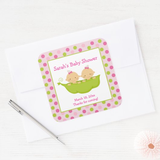 ポッドの双子の女の子のスクエアフェイスステッカーのピース スクエアシール (封筒)