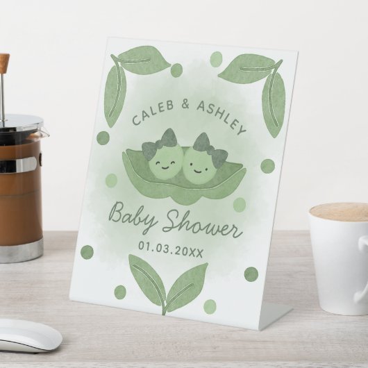 ポッドの双子の女の子の赤ちゃんシャワーの2つのエンドウ 台座サイン (インサイチュ)