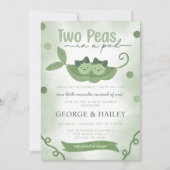 ポッドの双子の女の子の赤ちゃんシャワーの2つのエンドウ 招待状 (正面)