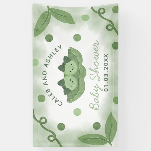 ポッドの双子の女の子の赤ちゃんシャワーの2つのエンドウ 横断幕 (縦)