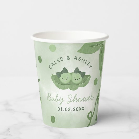ポッドの双子の女の子の赤ちゃんシャワーの2つのエンドウ 紙コップ (裏面)