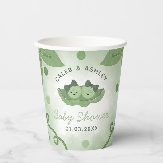 ポッドの双子の女の子の赤ちゃんシャワーの2つのエンドウ 紙コップ (正面)