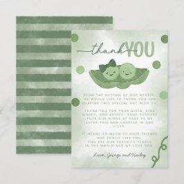 ポッドの双子の男の子と女の子の赤ちゃんシャワーの2つのエンドウ サンキューカード