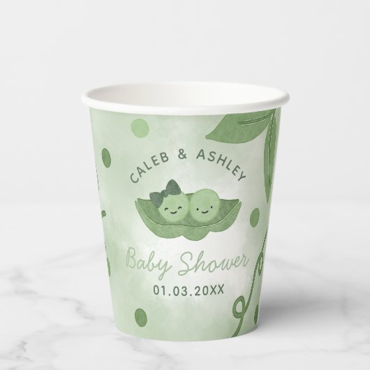 ポッドの双子の男の子と女の子の赤ちゃんシャワーの2つのエンドウ 紙コップ (裏面)