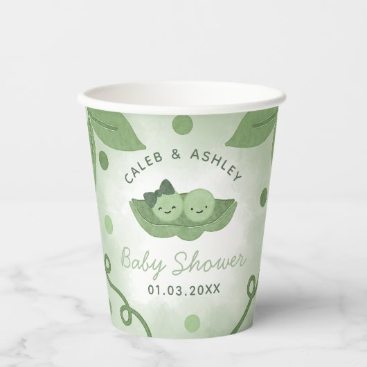 ポッドの双子の男の子と女の子の赤ちゃんシャワーの2つのエンドウ 紙コップ (正面)