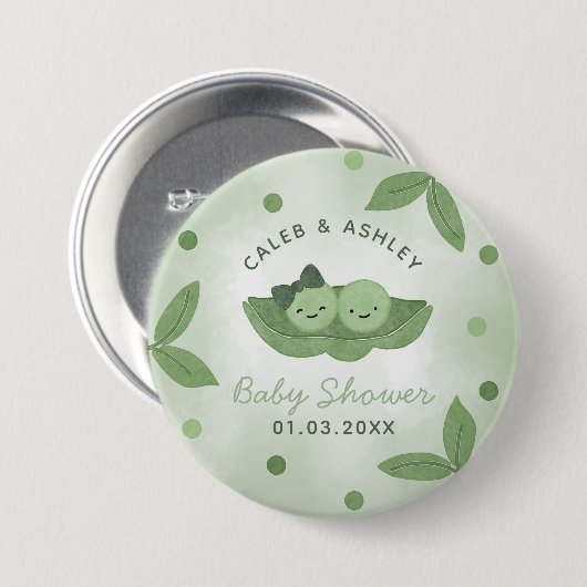 ポッドの双子の男の子と女の子の赤ちゃんシャワーの2つのエンドウ 缶バッジ (正面&裏面)