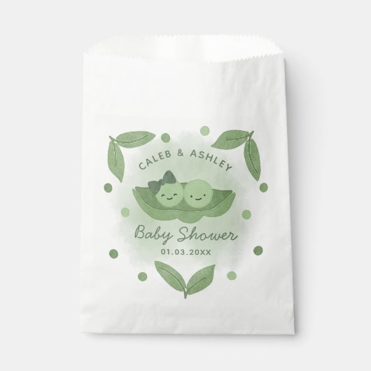 ポッドの双子の男の子の女の子の赤ちゃんシャワーの2つのエンドウ フェイバーバッグ (正面)