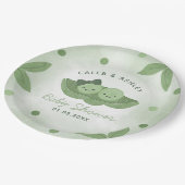 ポッドの双子の男の子の女の子の赤ちゃんシャワーの2つのエンドウ ペーパープレート (アングル)