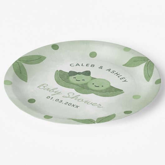 ポッドの双子の男の子の女の子の赤ちゃんシャワーの2つのエンドウ ペーパープレート (アングル)