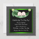 ポッドの双子の男の子の赤ちゃんシャワーの可愛い緑のエンドウ 招待状 (裏面)