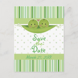 ポッドの双子の2つの豆の赤ちゃんシャワー日付を保存 案内ポストカード