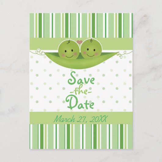 ポッドの双子の2つの豆の赤ちゃんシャワー日付を保存 案内ポストカード (正面)