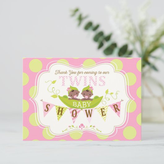 ポッドの双生児のアフリカの女の子の2個のエンドウ豆は感謝していしています サンキューカード (スタンド正面)