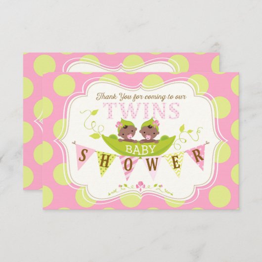 ポッドの双生児のアフリカの女の子の2個のエンドウ豆は感謝していしています サンキューカード (正面/裏面)