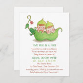 ポッドの双生児のベビーシャワーの水彩画の2個のエンドウ豆 招待状 (正面/裏面)