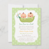 ポッドの双生児のベビーシャワー招待状のかわいいエンドウ豆 招待状 (正面)