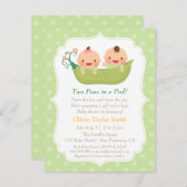 ポッドの双生児のベビーシャワー招待状のかわいいエンドウ豆 招待状 (正面/裏面)