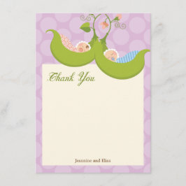 ポッドの双生児の男の子の女の子のベビーシャワーのエンドウ豆は感謝していしています サンキューカード