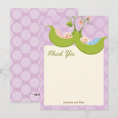 ポッドの双生児の男の子の女の子のベビーシャワーのエンドウ豆は感謝していしています サンキューカード (正面/裏面)