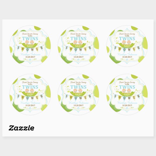 ポッドの双生児の男の子の2個のエンドウ豆はラベル感謝していしています ラウンドシール (シート)