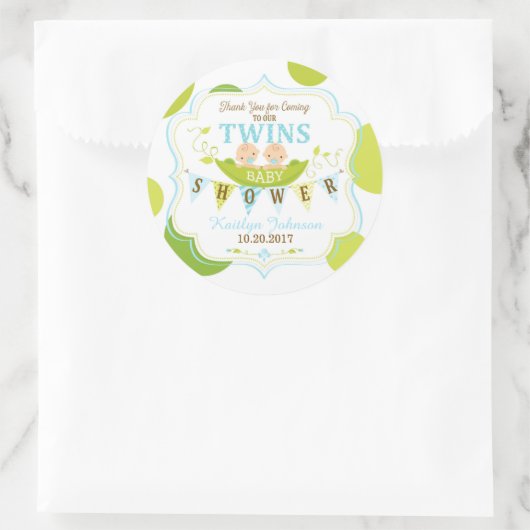 ポッドの双生児の男の子の2個のエンドウ豆はラベル感謝していしています ラウンドシール (バッグ)