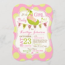 ポッドの女の子のベビーシャワーの招待状のエンドウ豆