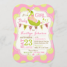 ポッドの女の子のベビーシャワーの招待状のエンドウ豆 招待状