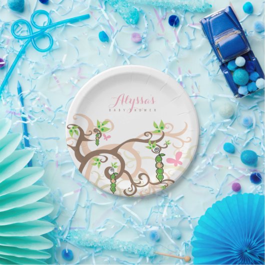 ポッドの女の子のベビーシャワーの紙皿のピンクのエンドウ豆 ペーパープレート (パーティー)